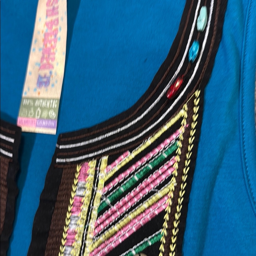 Fresh Brewed Blue Embellished Pleated Tank Top - Picture 3 of 9